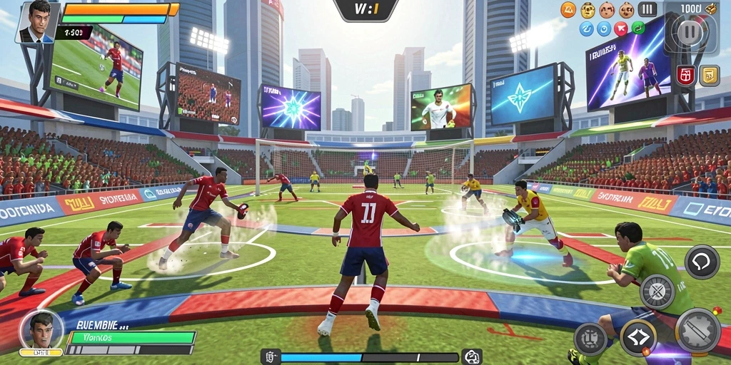 Layar utama yang menunjukkan pilihan karakter dan misi.